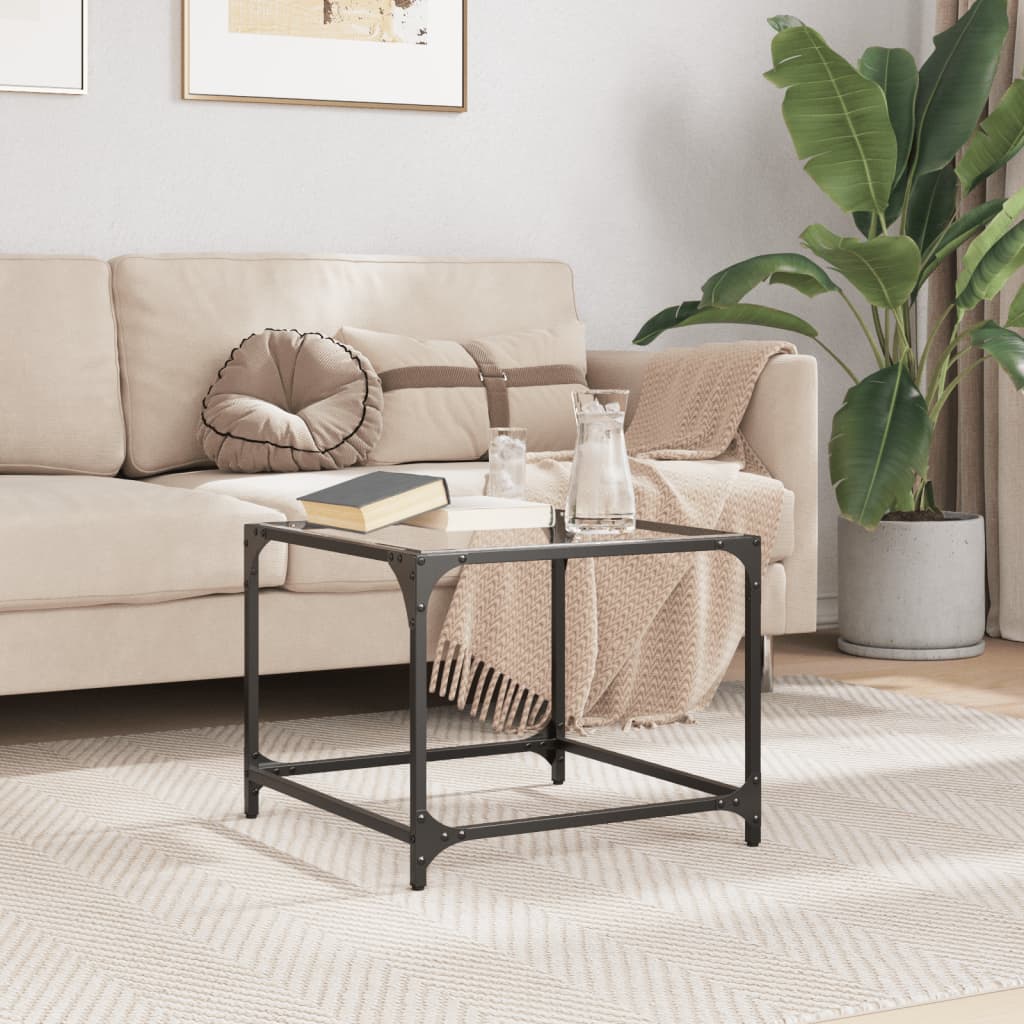 Table basse avec dessus en verre transparent 50x50x40 cm acier - XIOS