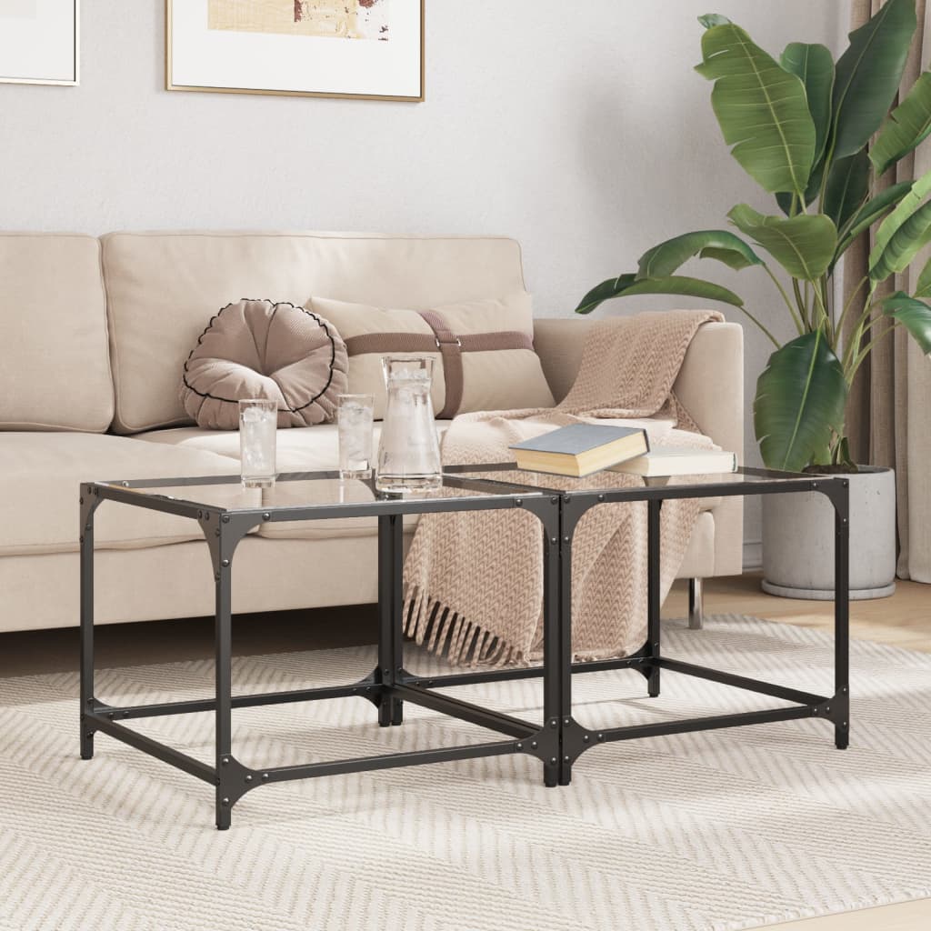 Tables basses avec dessus en verre transparent 2 pcs acier - XIOS