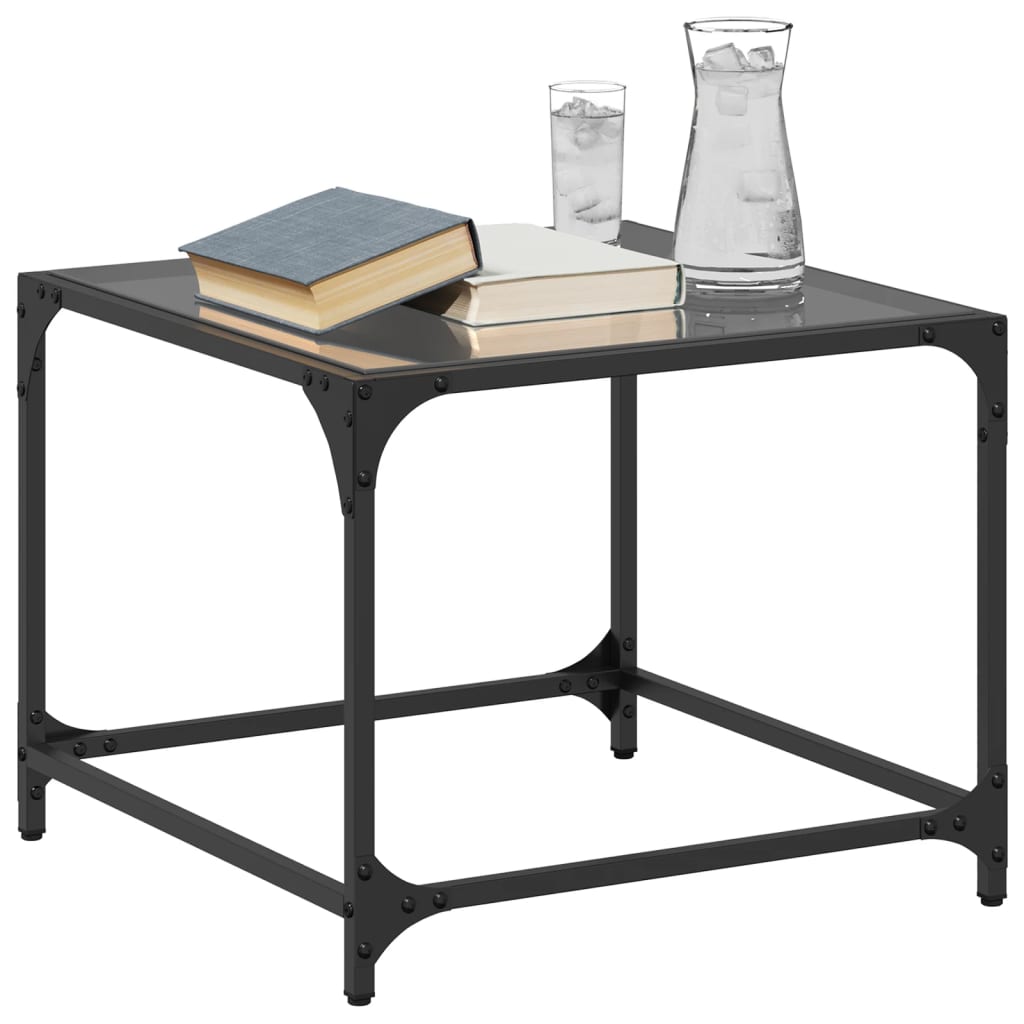 Table basse avec dessus en verre noir 50x50x40 cm acier - XIOS