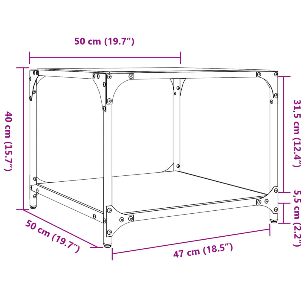 Table basse avec dessus en verre transparent 50x50x40 cm acier - XIOS