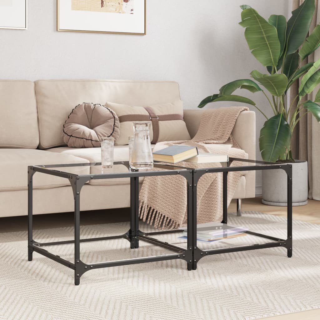 Tables basses avec dessus en verre transparent 2 pcs acier - XIOS