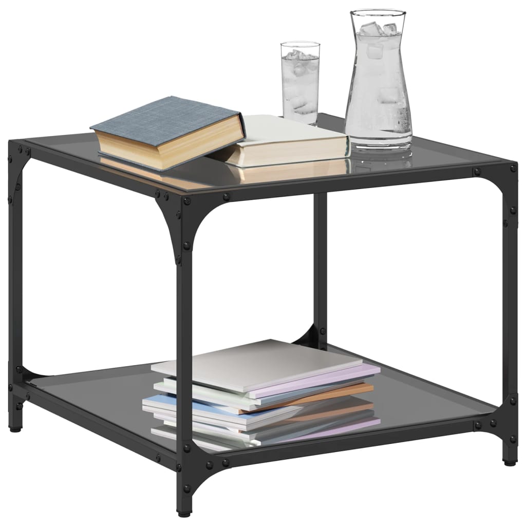 Table basse avec dessus en verre noir 50x50x40 cm acier - XIOS