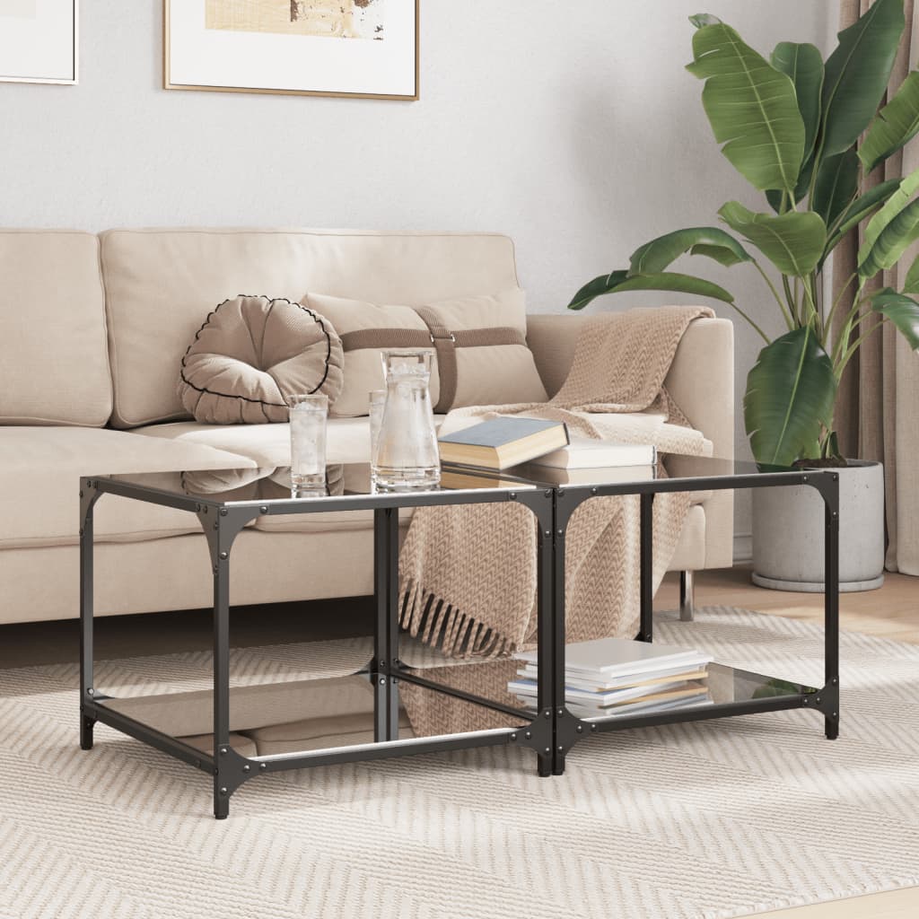 Tables basses avec dessus en verre noir 2 pcs 50x50x40 cm acier - XIOS