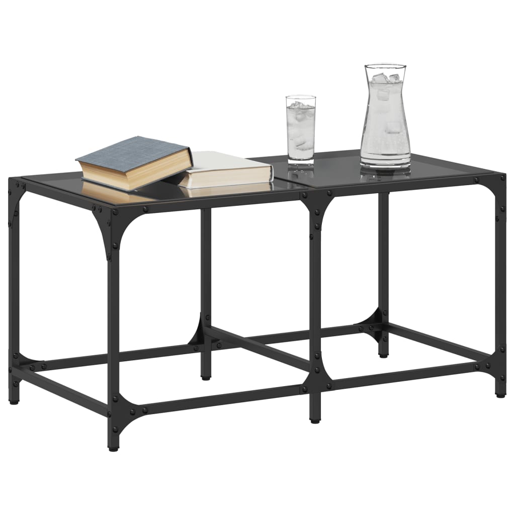 Table basse avec dessus en verre noir 78,5x40x40 cm acier - XIOS