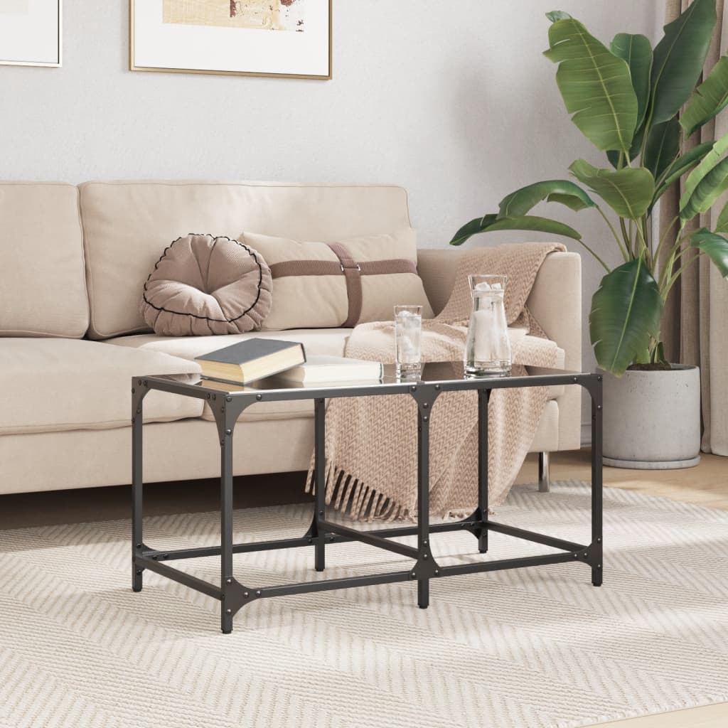 Table basse avec dessus en verre noir 78,5x40x40 cm acier - XIOS