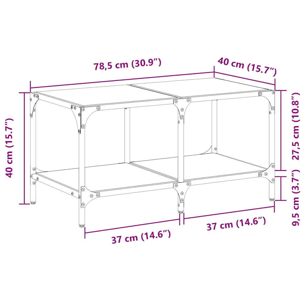 Table basse avec dessus en verre transparent 78,5x40x40cm acier - XIOS