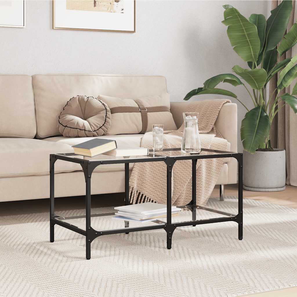 Table basse avec dessus en verre transparent 78,5x40x40cm acier - XIOS