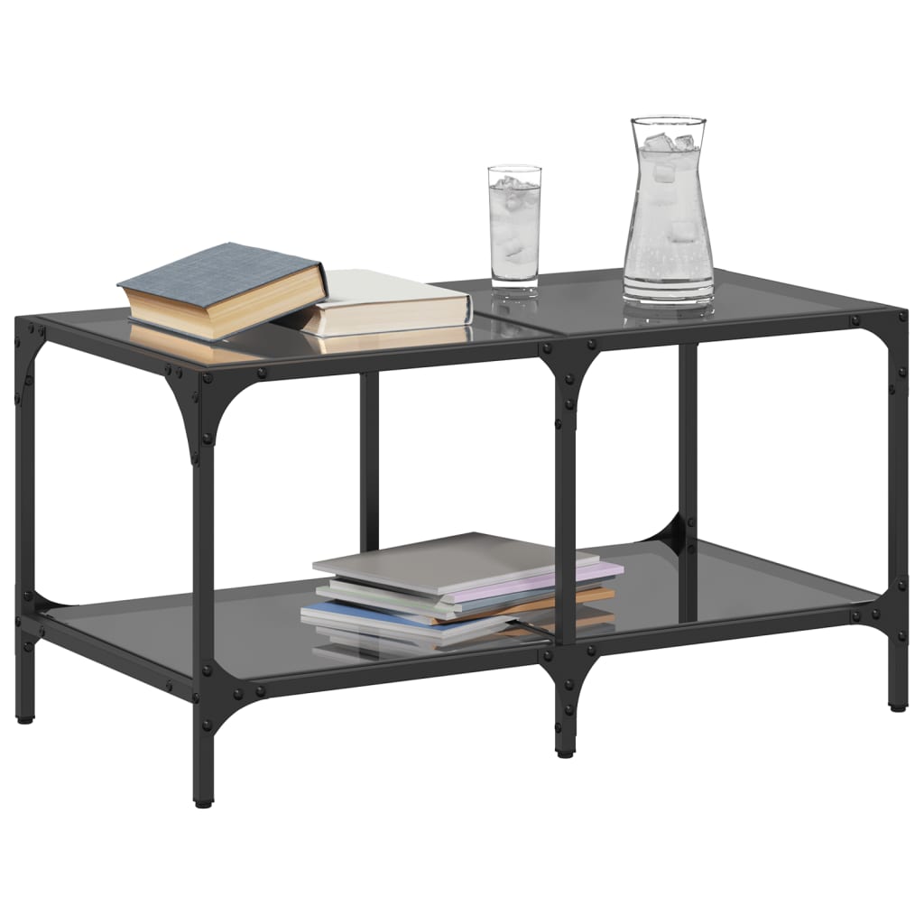 Table basse avec dessus en verre noir 78,5x40x40 cm acier - XIOS