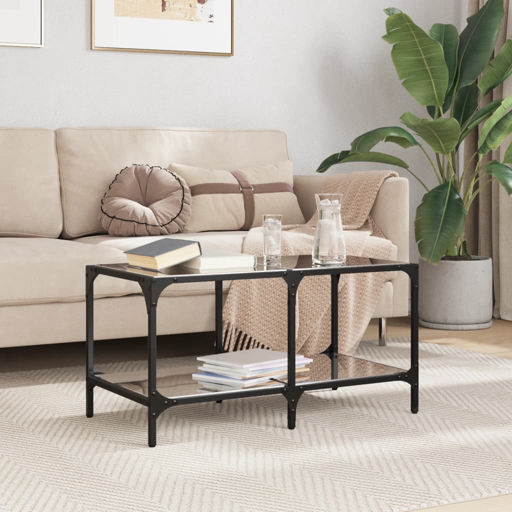 Table basse avec dessus en verre noir 78,5x40x40 cm acier - XIOS