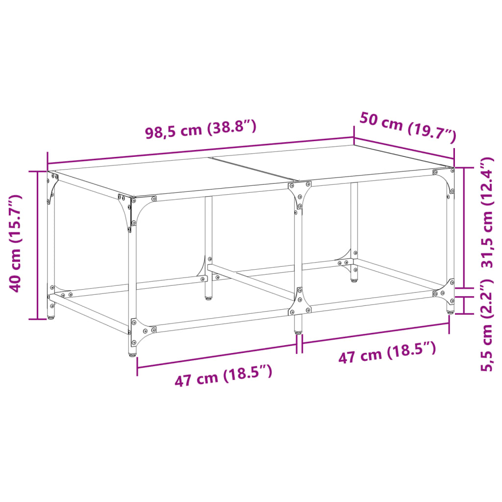 Table basse avec dessus en verre transparent 98,5x50x40cm acier - XIOS