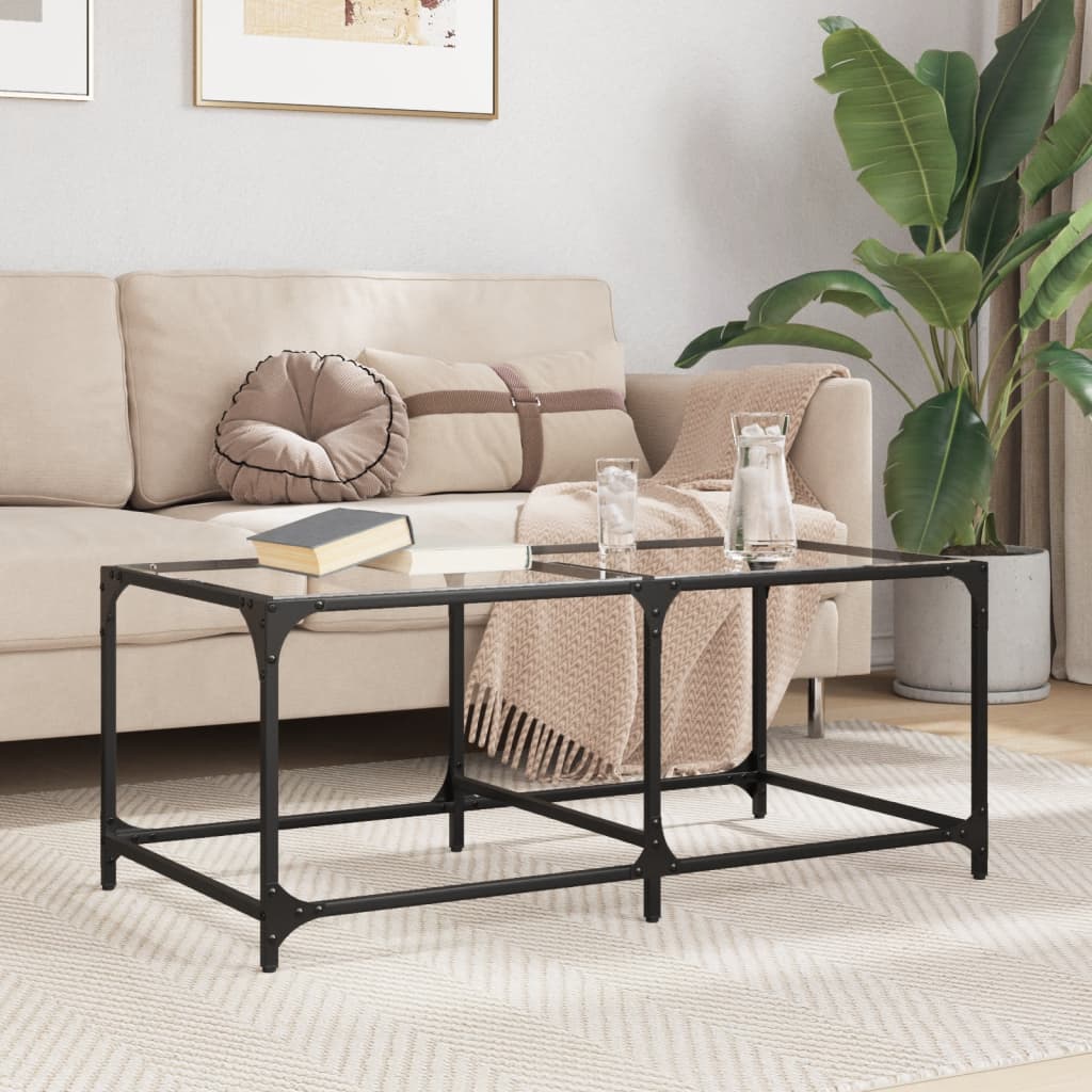 Table basse avec dessus en verre transparent 98,5x50x40cm acier - XIOS