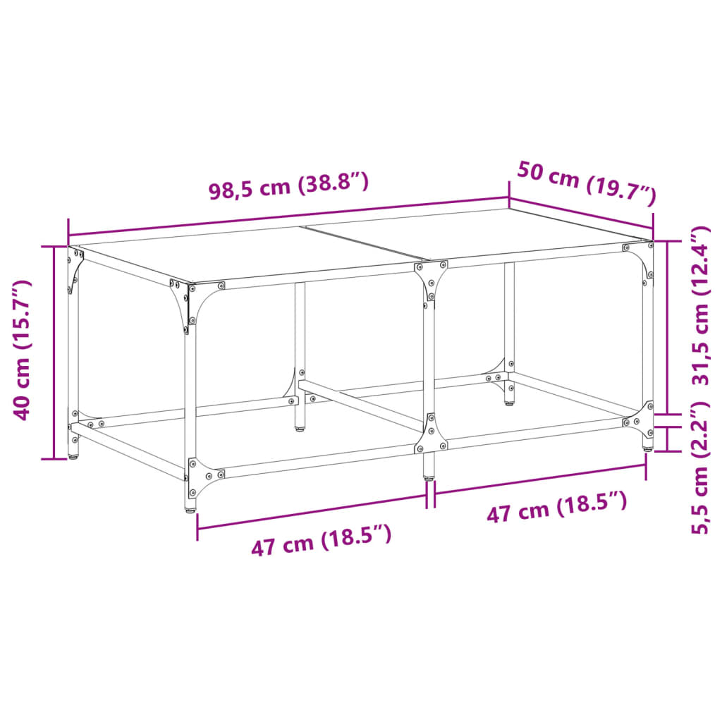 Table basse avec dessus en verre noir 98,5x50x40 cm acier - XIOS