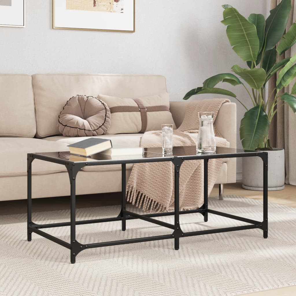 Table basse avec dessus en verre noir 98,5x50x40 cm acier - XIOS