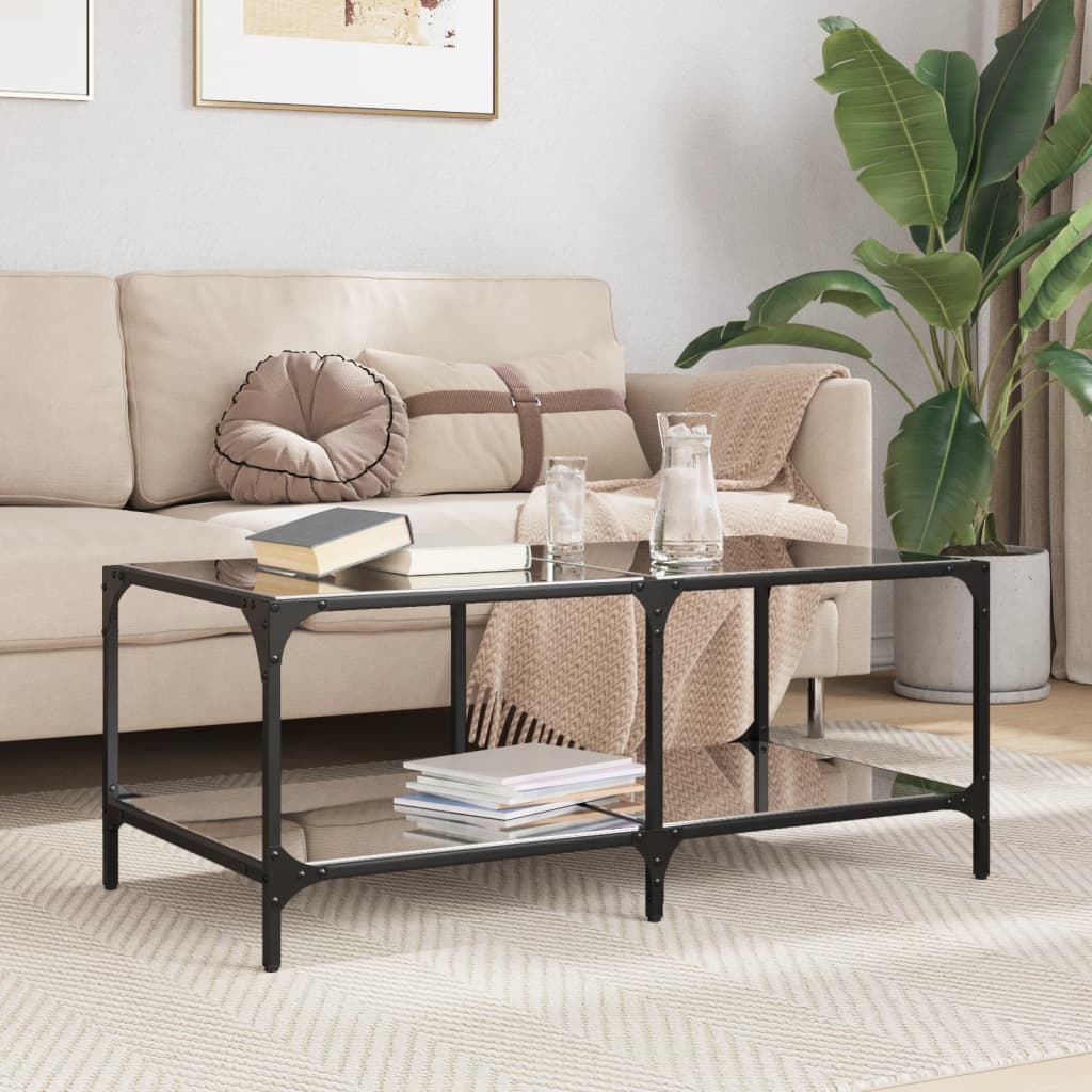 Table basse avec dessus en verre noir 98,5x50x40 cm acier - XIOS