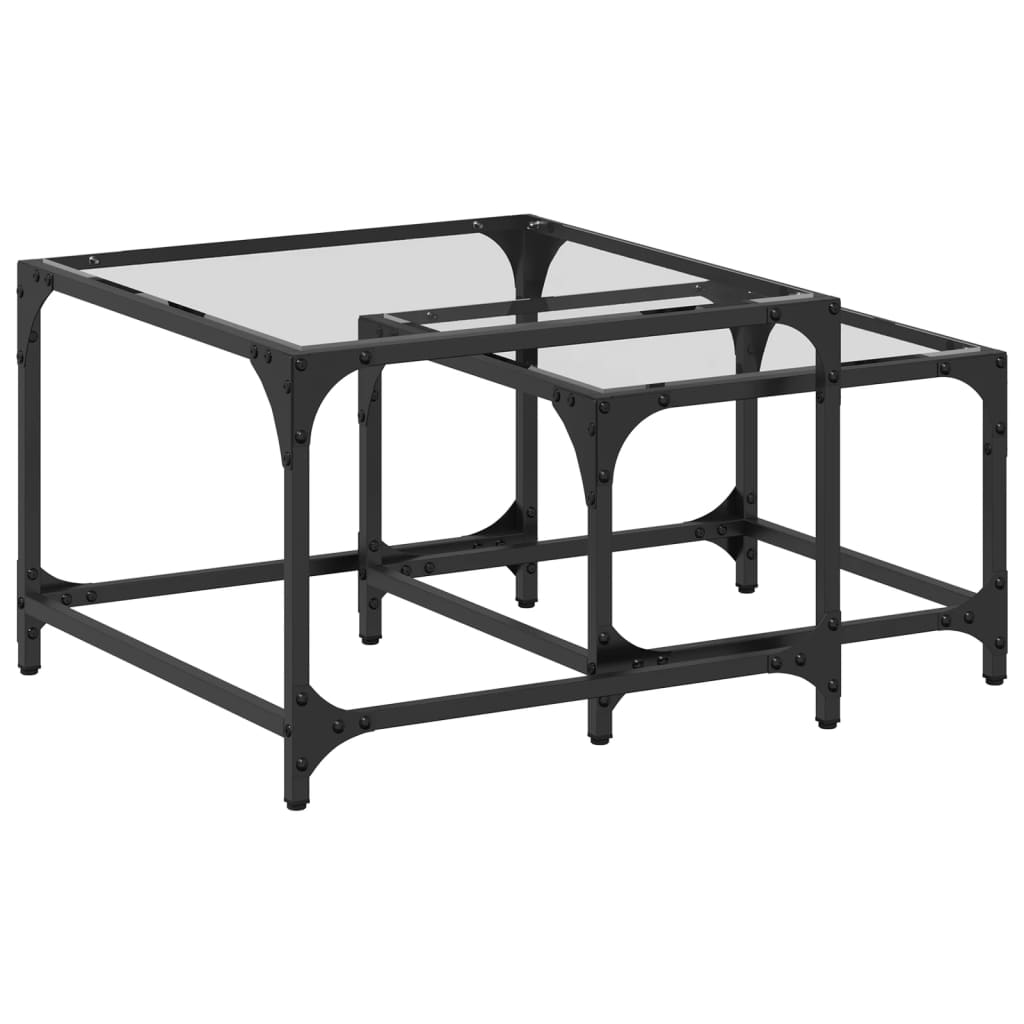 Tables basses gigognes 2 pcs dessus en verre transparent acier - XIOS