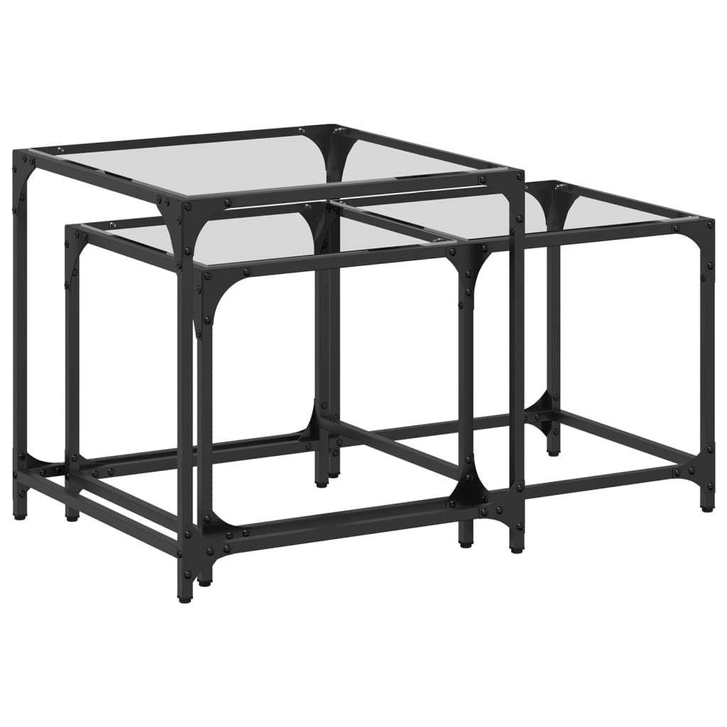 Tables basses gigognes 2 pcs dessus en verre transparent acier - XIOS