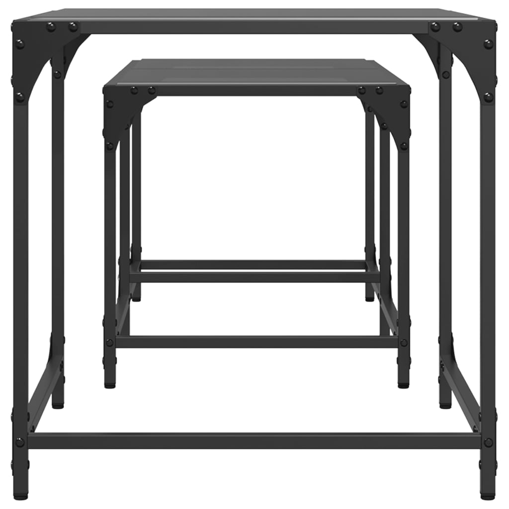 Tables basses gigognes 2 pcs dessus en verre noir acier - XIOS