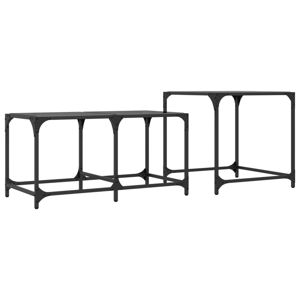 Tables basses gigognes 2 pcs dessus en verre noir acier - XIOS
