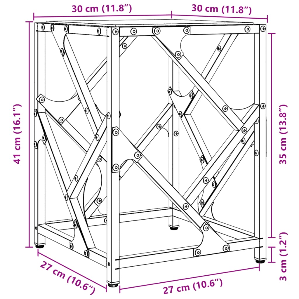 Table basse avec dessus en verre transparent 30x30x41 cm acier - XIOS