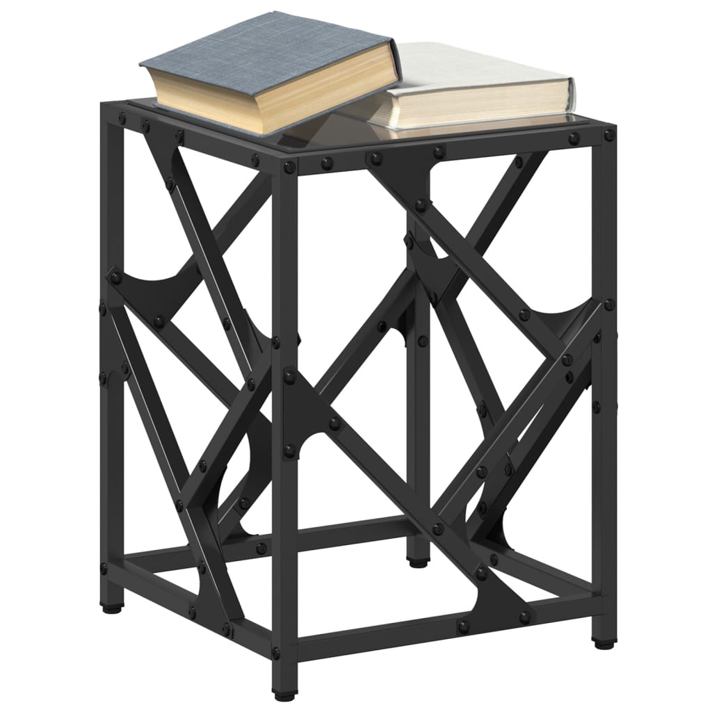 Table basse avec dessus en verre noir 30x30x41 cm acier - XIOS