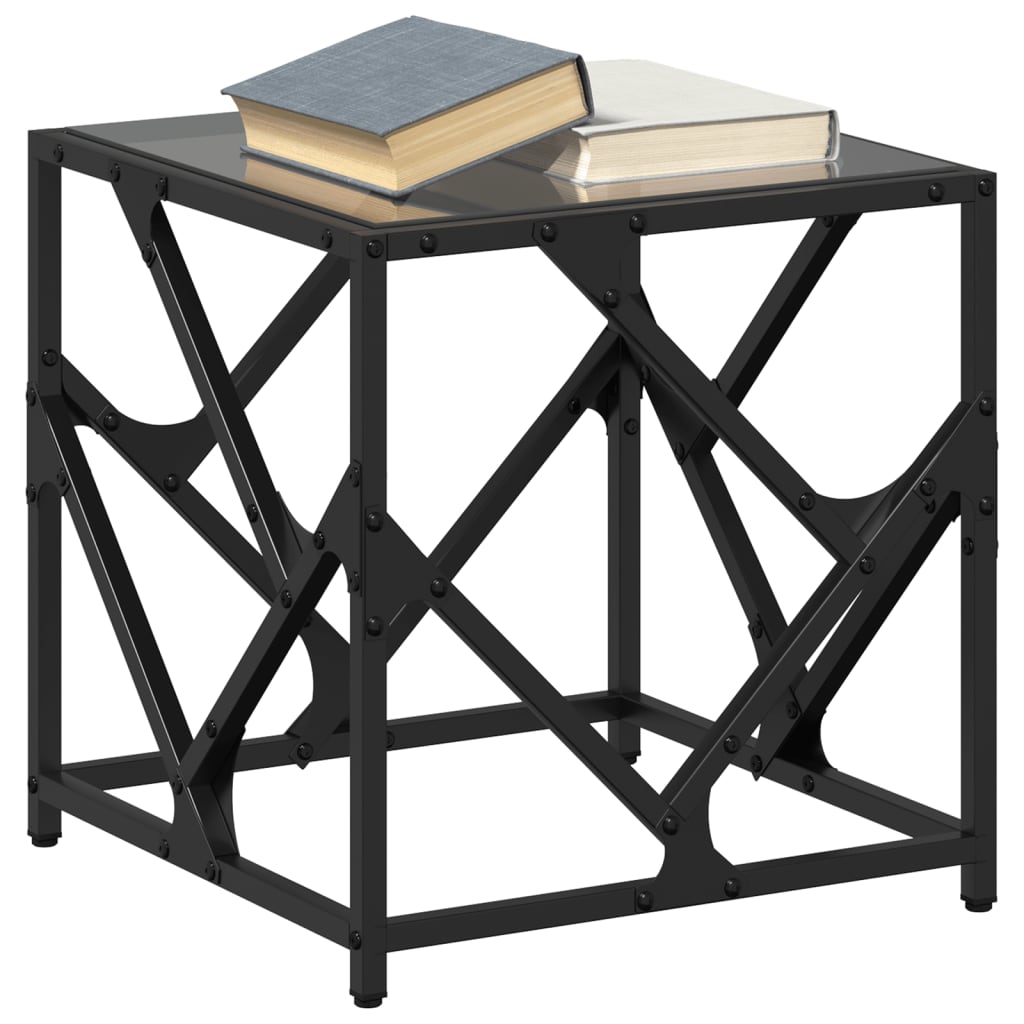 Table basse avec dessus en verre noir 40x40x41 cm acier - XIOS