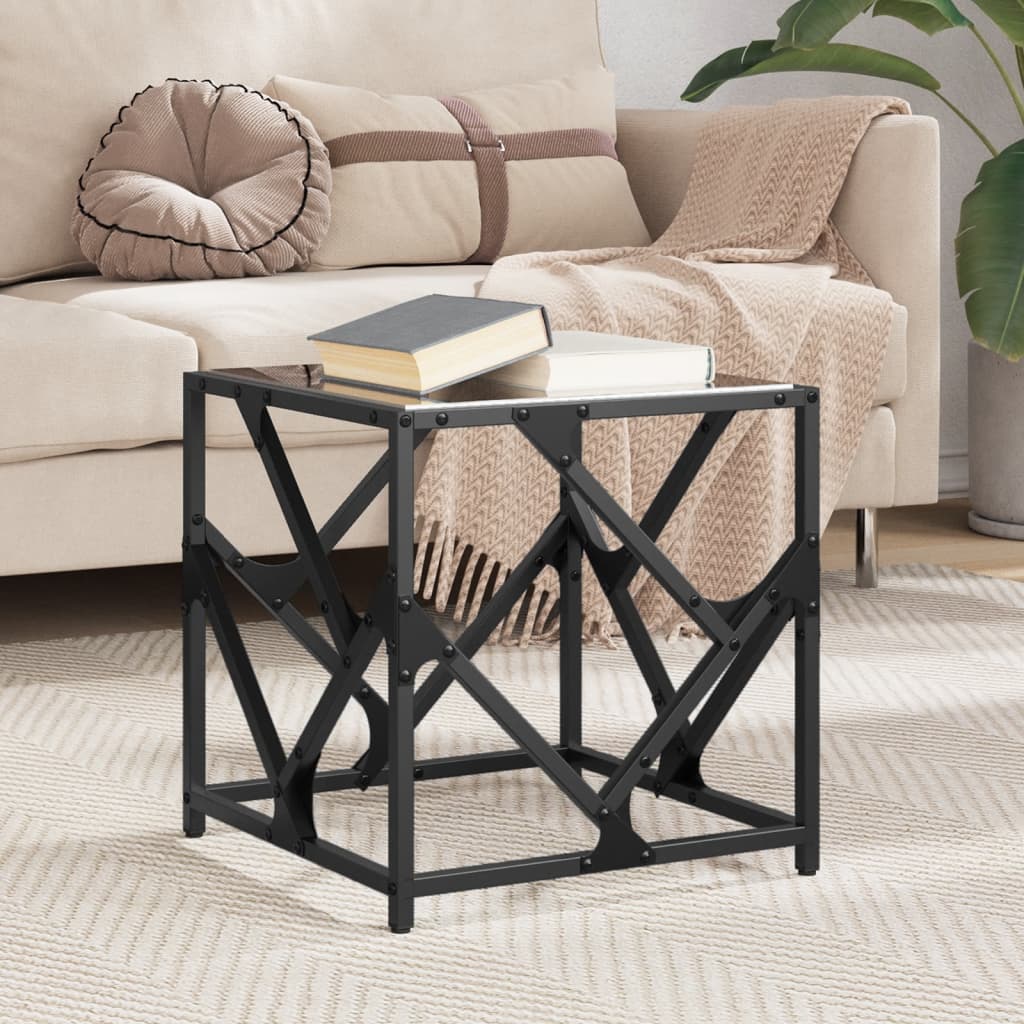Table basse avec dessus en verre noir 40x40x41 cm acier - XIOS