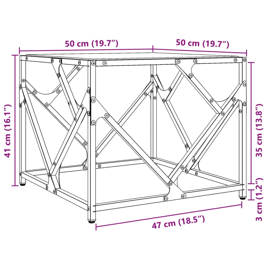 Table basse avec dessus en verre transparent 50x50x41 cm acier - XIOS