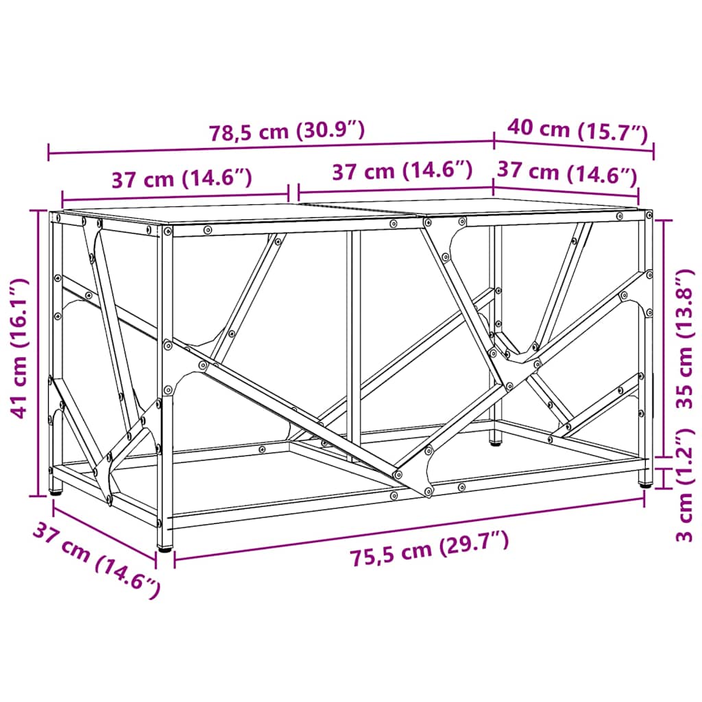 Table basse avec dessus en verre transparent 78,5x40x41cm acier - XIOS