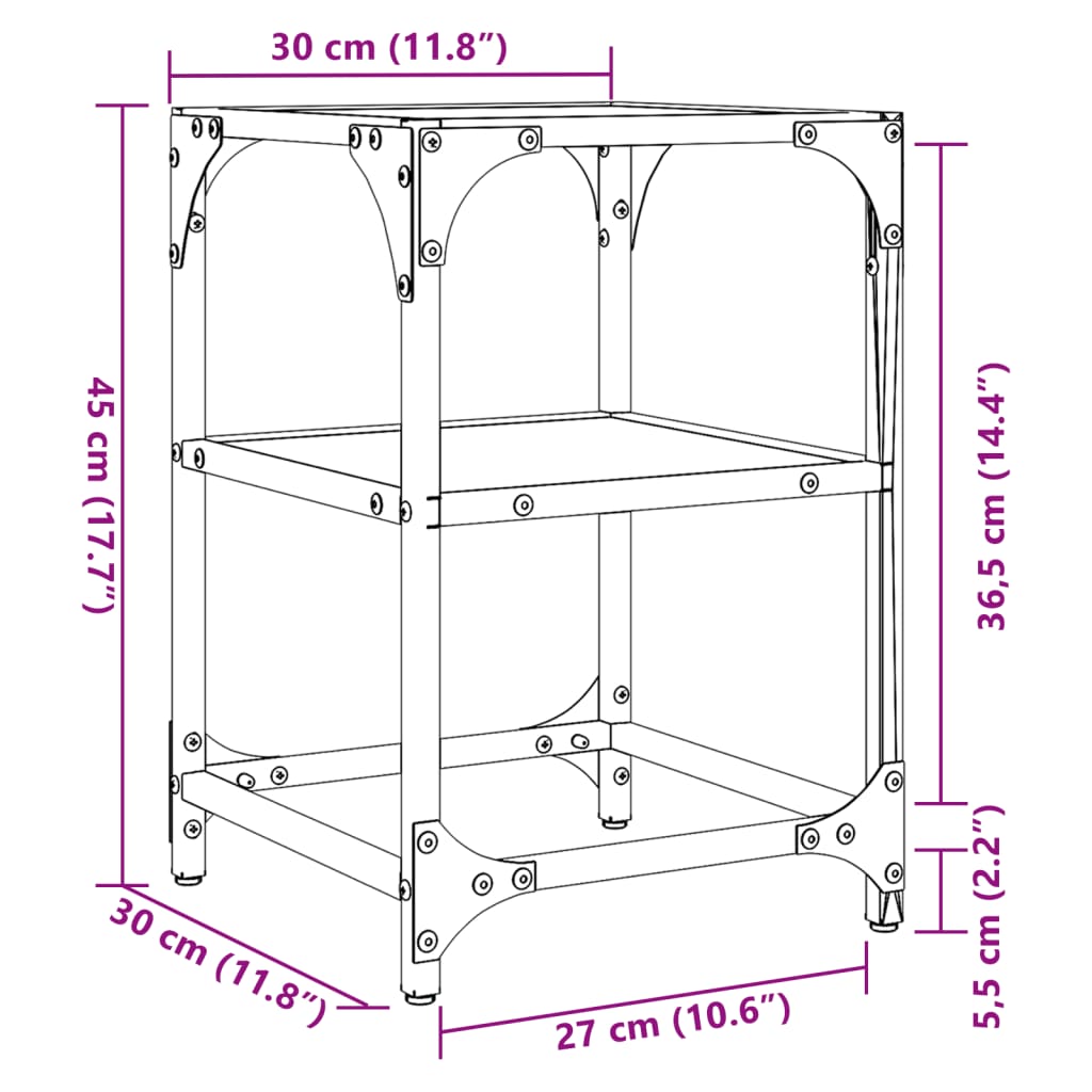 Table basse avec dessus en verre transparent 30x30x45 cm acier - XIOS