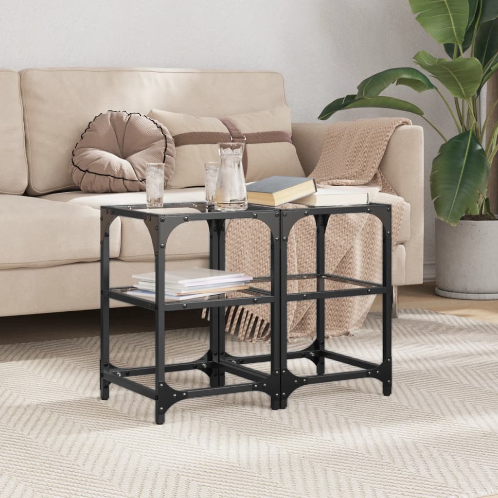 Tables basses avec dessus en verre transparent 2 pcs acier - XIOS
