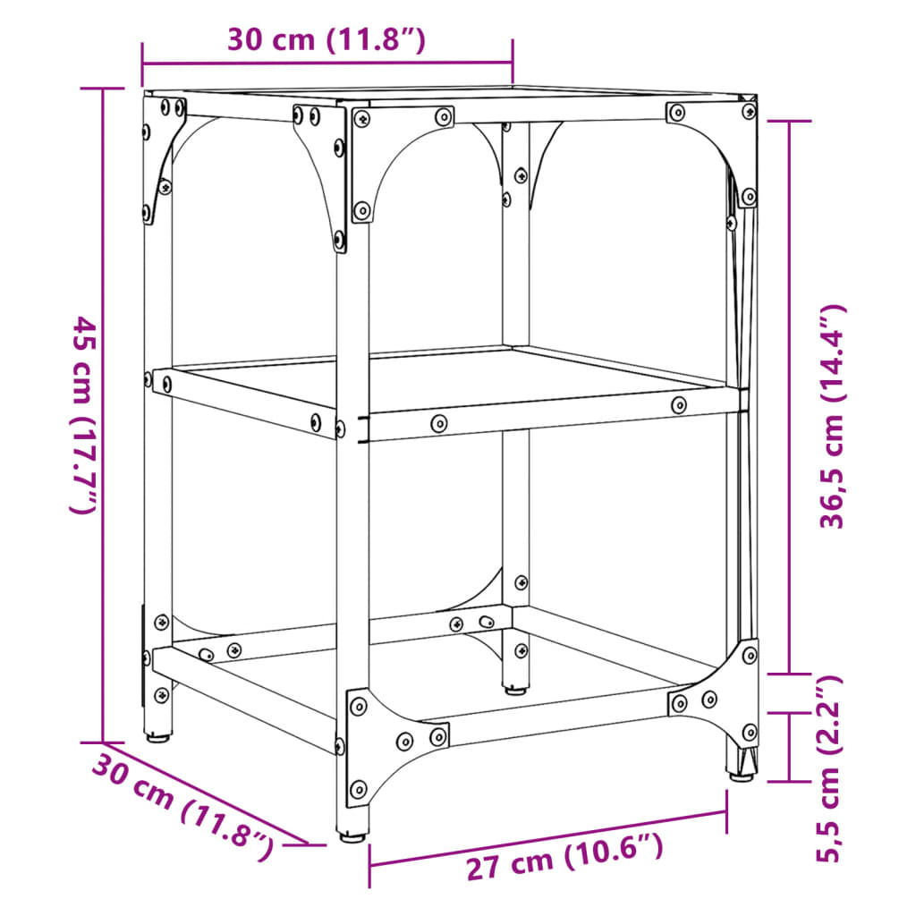 Tables basses avec dessus en verre noir 2 pcs 30x30x45 cm acier - XIOS