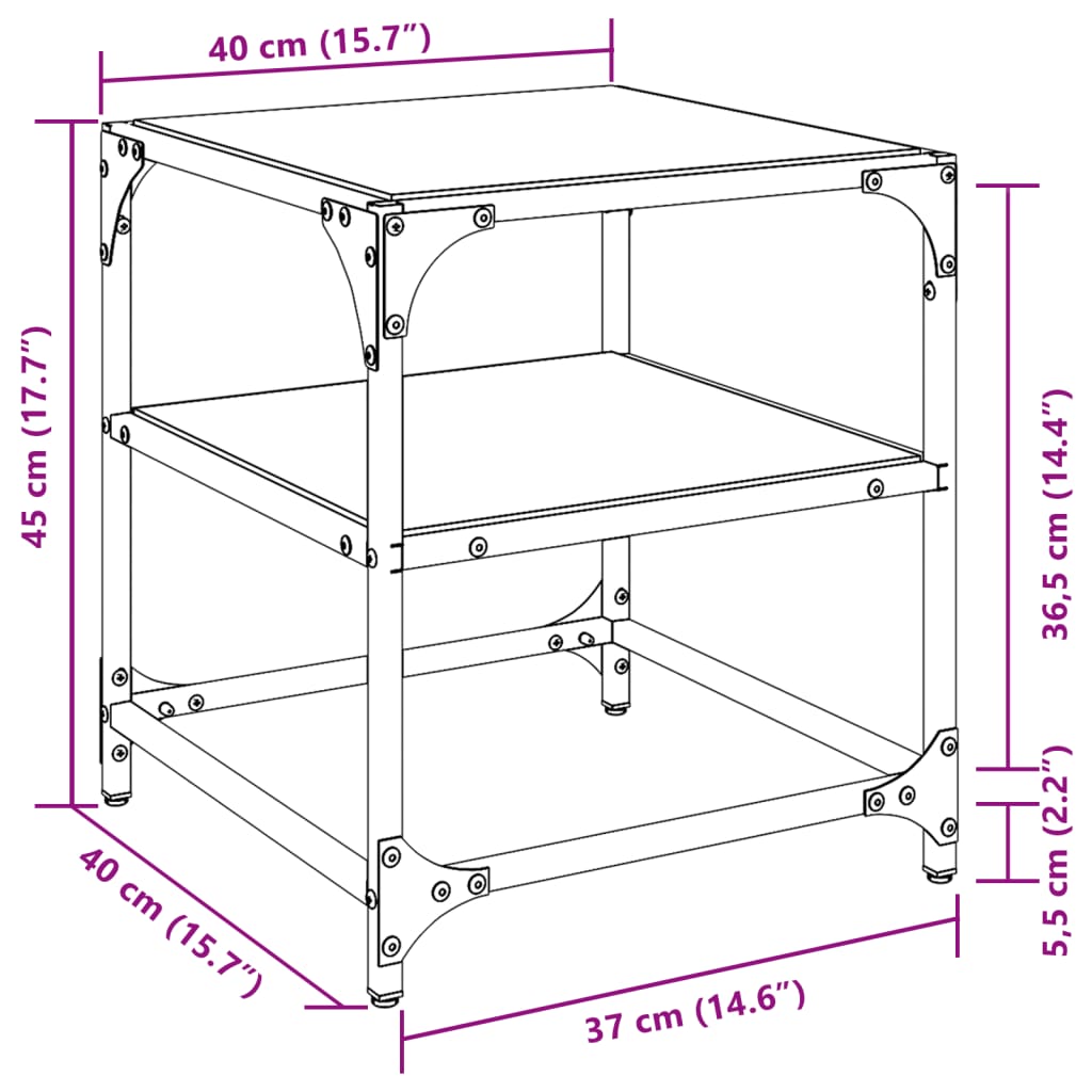Table basse avec dessus en verre transparent 40x40x45 cm acier - XIOS