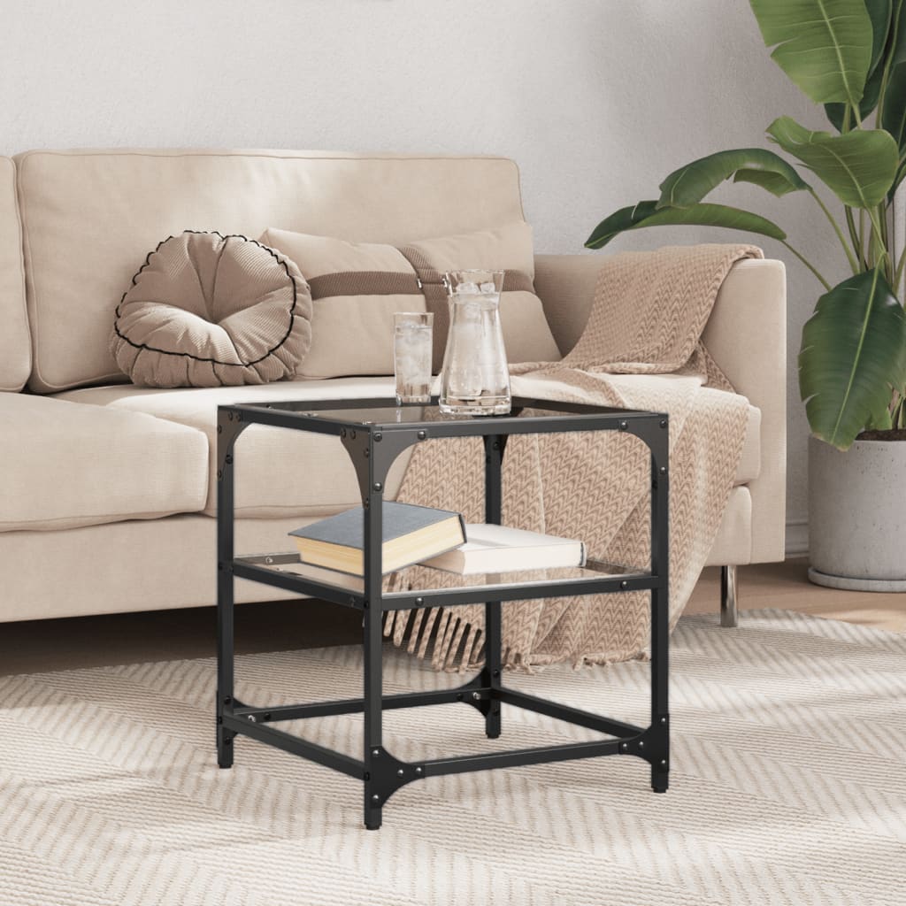 Table basse avec dessus en verre transparent 40x40x45 cm acier - XIOS