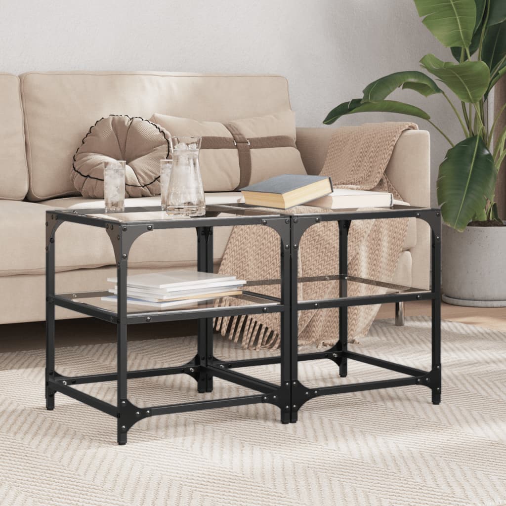 Tables basses avec dessus en verre transparent 2 pcs acier - XIOS