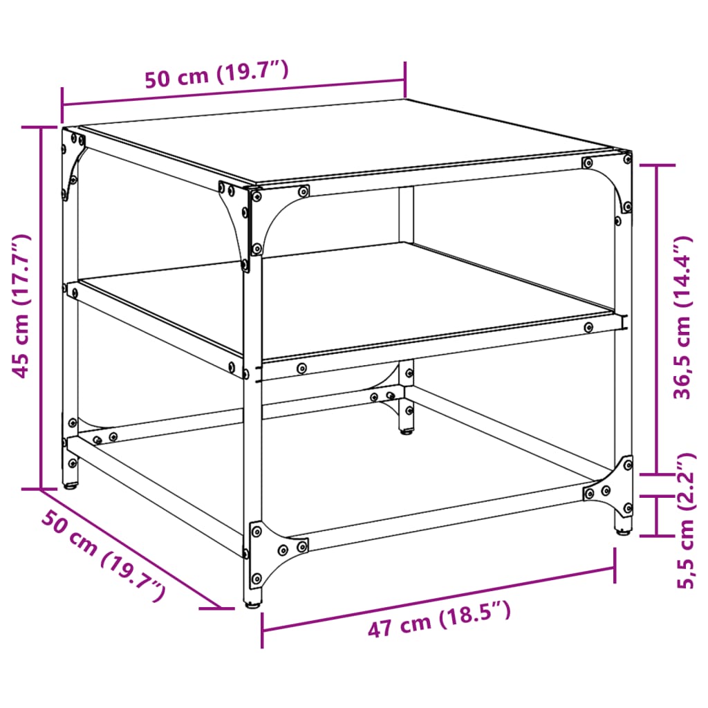 Table basse avec dessus en verre transparent 50x50x45 cm acier - XIOS