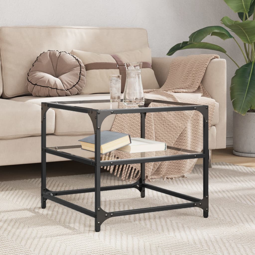 Table basse avec dessus en verre transparent 50x50x45 cm acier - XIOS