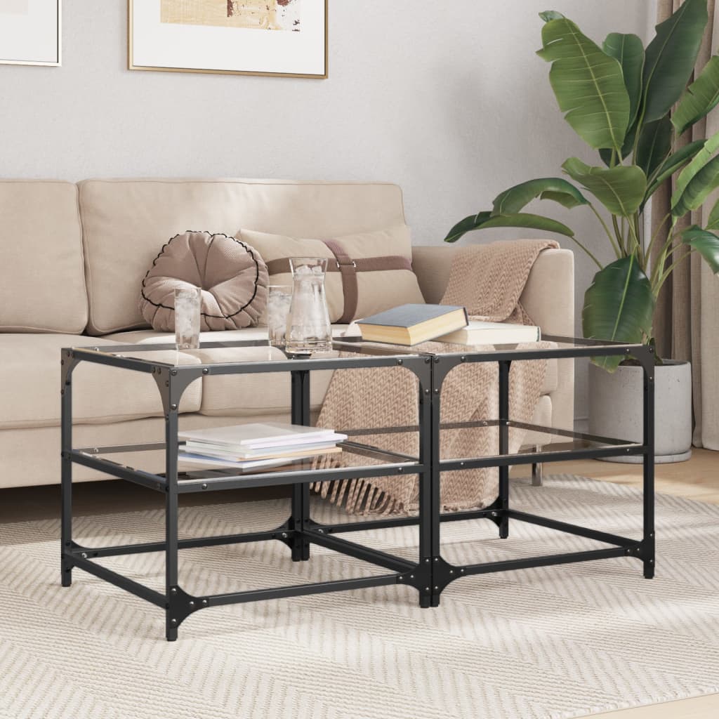 Tables basses avec dessus en verre transparent 2 pcs acier - XIOS