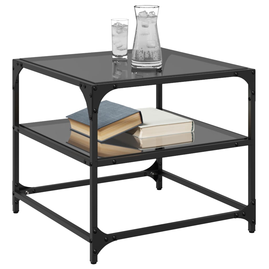 Tables basses avec dessus en verre noir 2 pcs 50x50x45 cm acier - XIOS