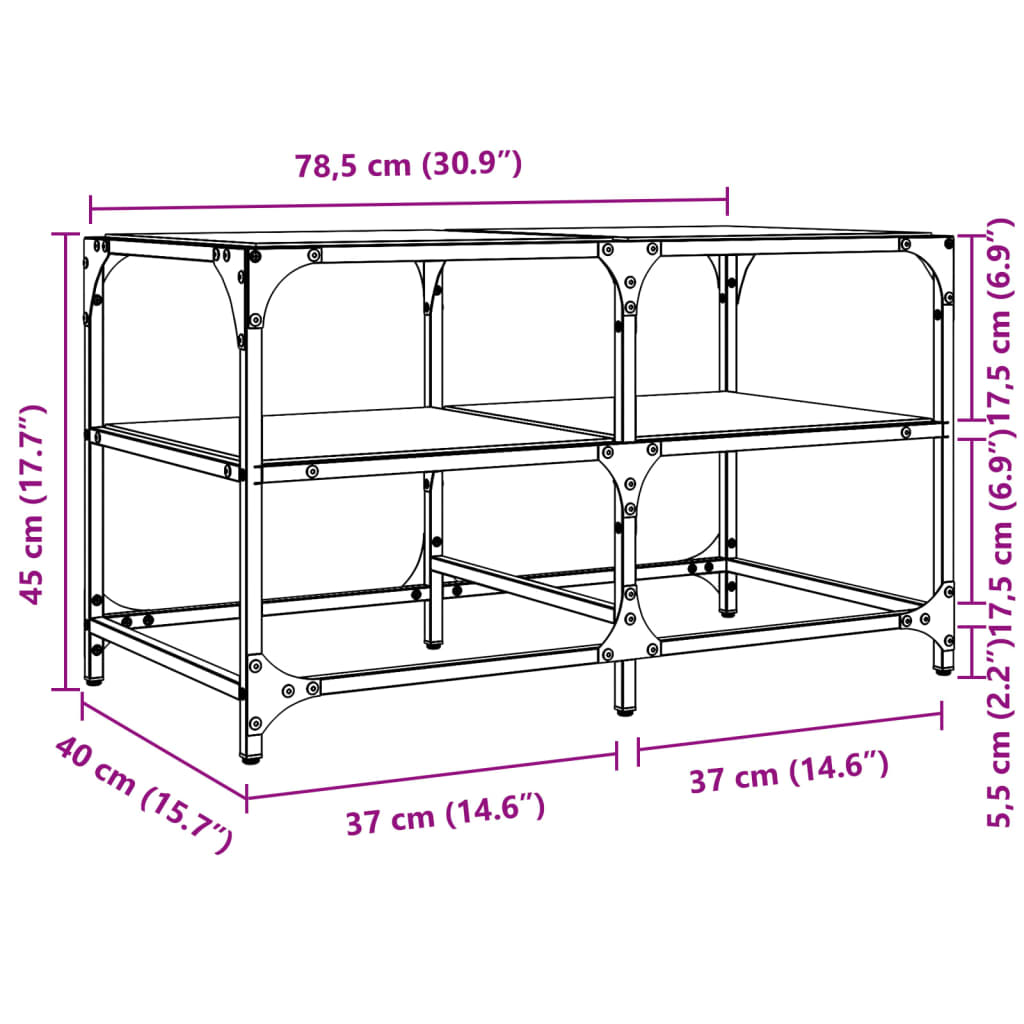 Table basse avec dessus en verre noir 78,5x40x45 cm acier - XIOS