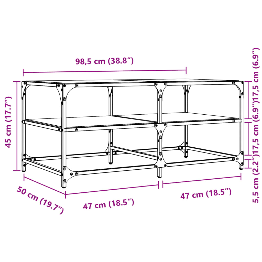 Table basse avec dessus en verre transparent 98,5x50x45cm acier - XIOS