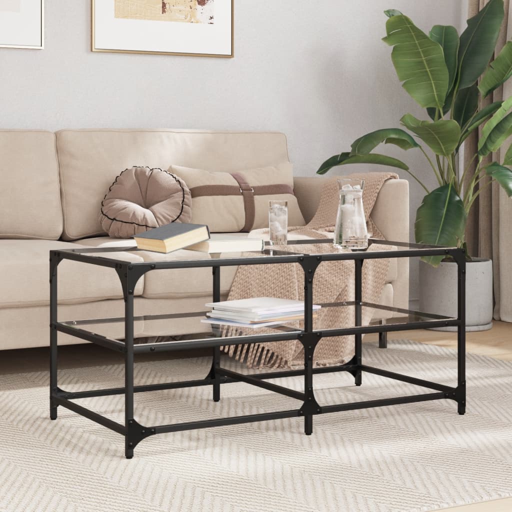 Table basse avec dessus en verre transparent 98,5x50x45cm acier - XIOS