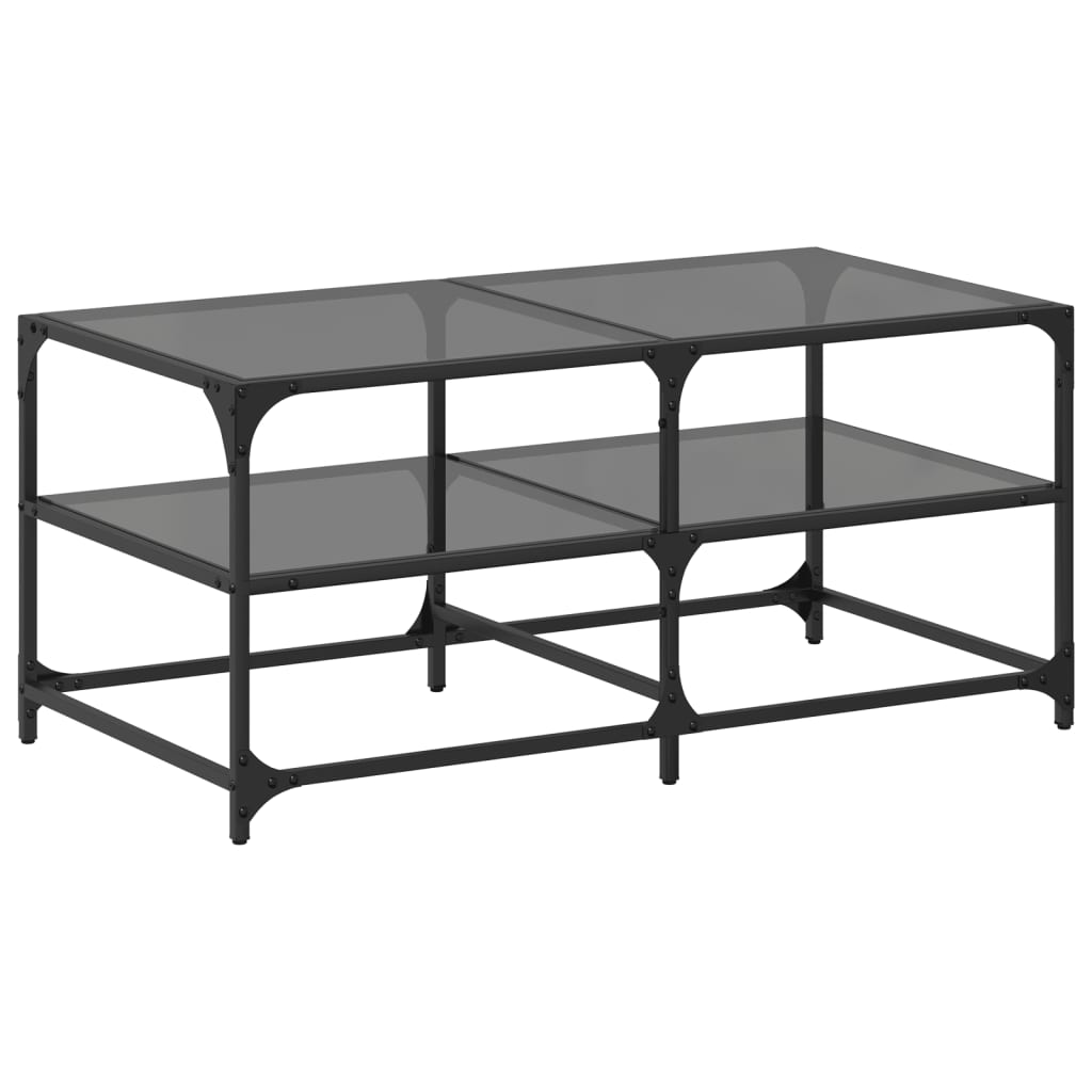 Table basse avec dessus en verre noir 98,5x50x45 cm acier - XIOS