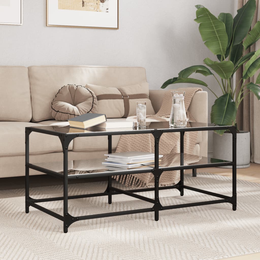 Table basse avec dessus en verre noir 98,5x50x45 cm acier - XIOS