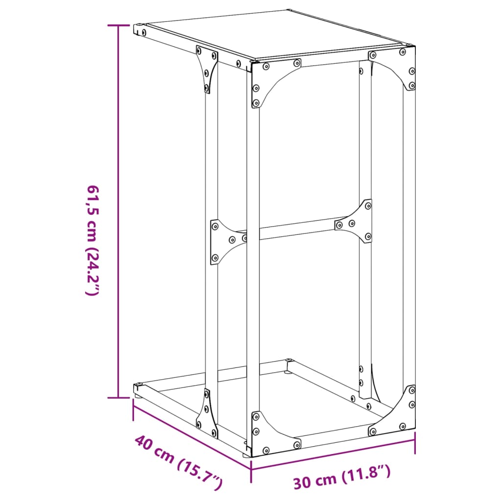 Table d'appoint avec verre noir 40x30x61,5 cm acier - XIOS