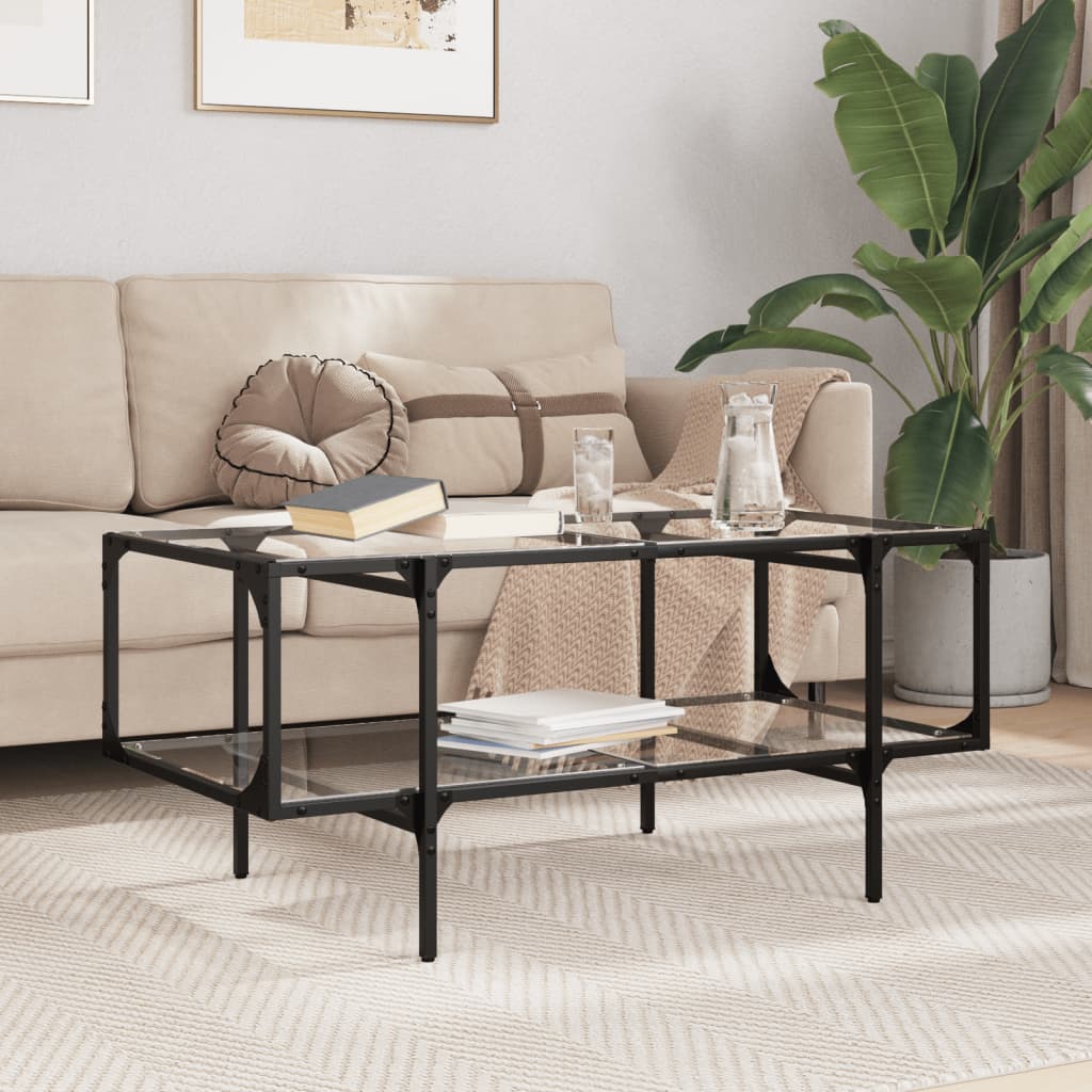 Table basse avec dessus en verre transparent 98,5x50x45cm acier - XIOS