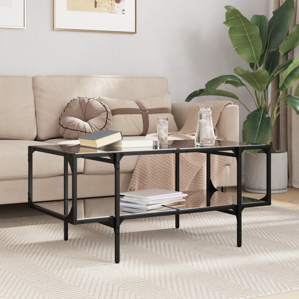 Table basse avec dessus en verre noir 98,5x50x45 cm acier - XIOS