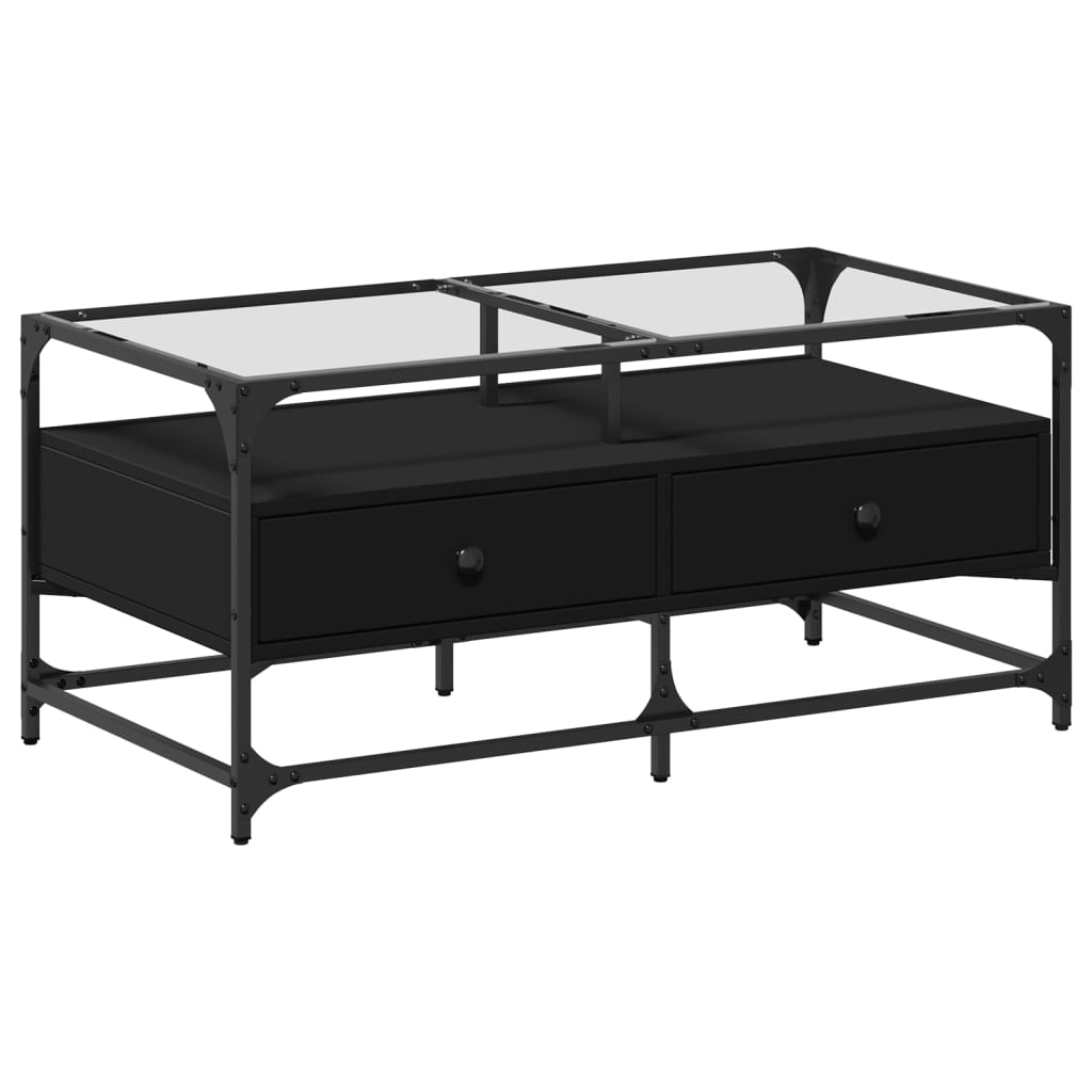 Table basse avec dessus en verre noir 98,5x50x45 cm acier - XIOS