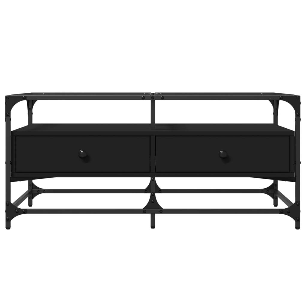 Table basse avec dessus en verre noir 98,5x50x45 cm acier - XIOS