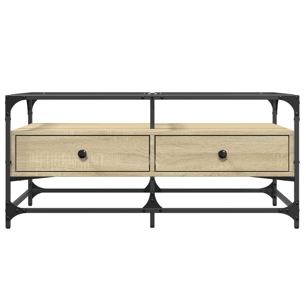 Table basse et dessus en verre chêne sonoma 98,5x50x45 cm acier