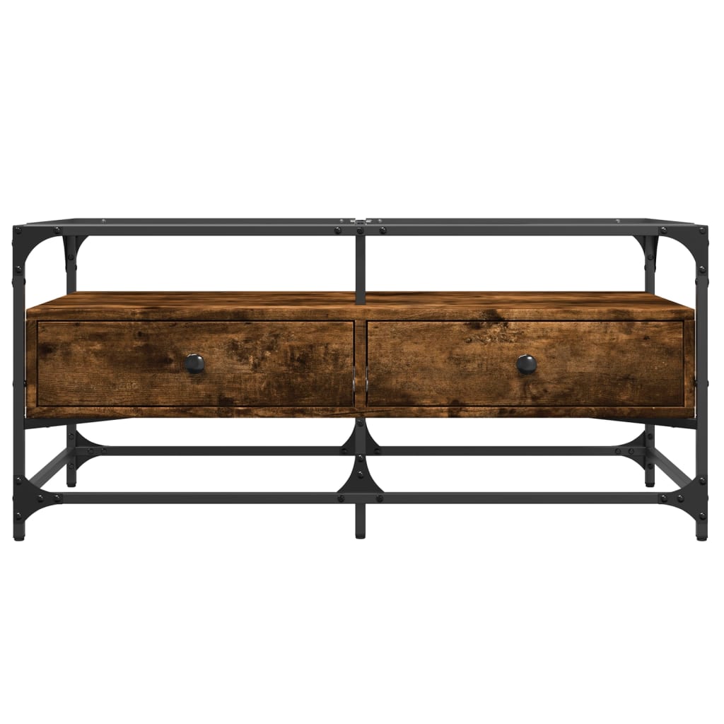 Table basse avec dessus en verre chêne fumé 98,5x50x45 cm acier - XIOS